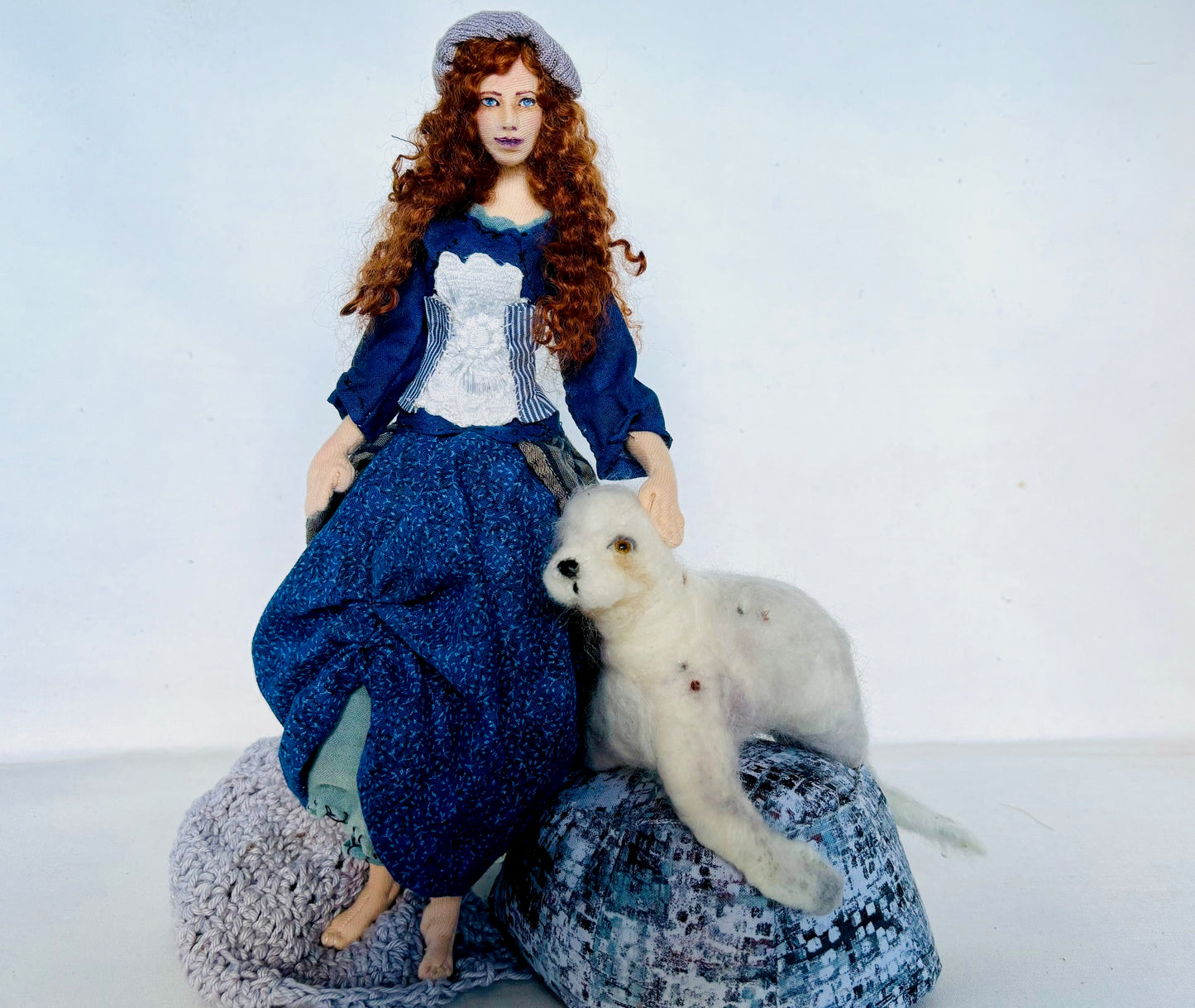 Selkie, art doll, needle felted seal, mixed media art sculpture, unique gift