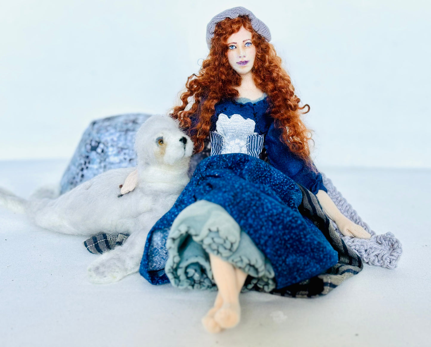 Selkie, art doll, needle felted seal, mixed media art sculpture, unique gift