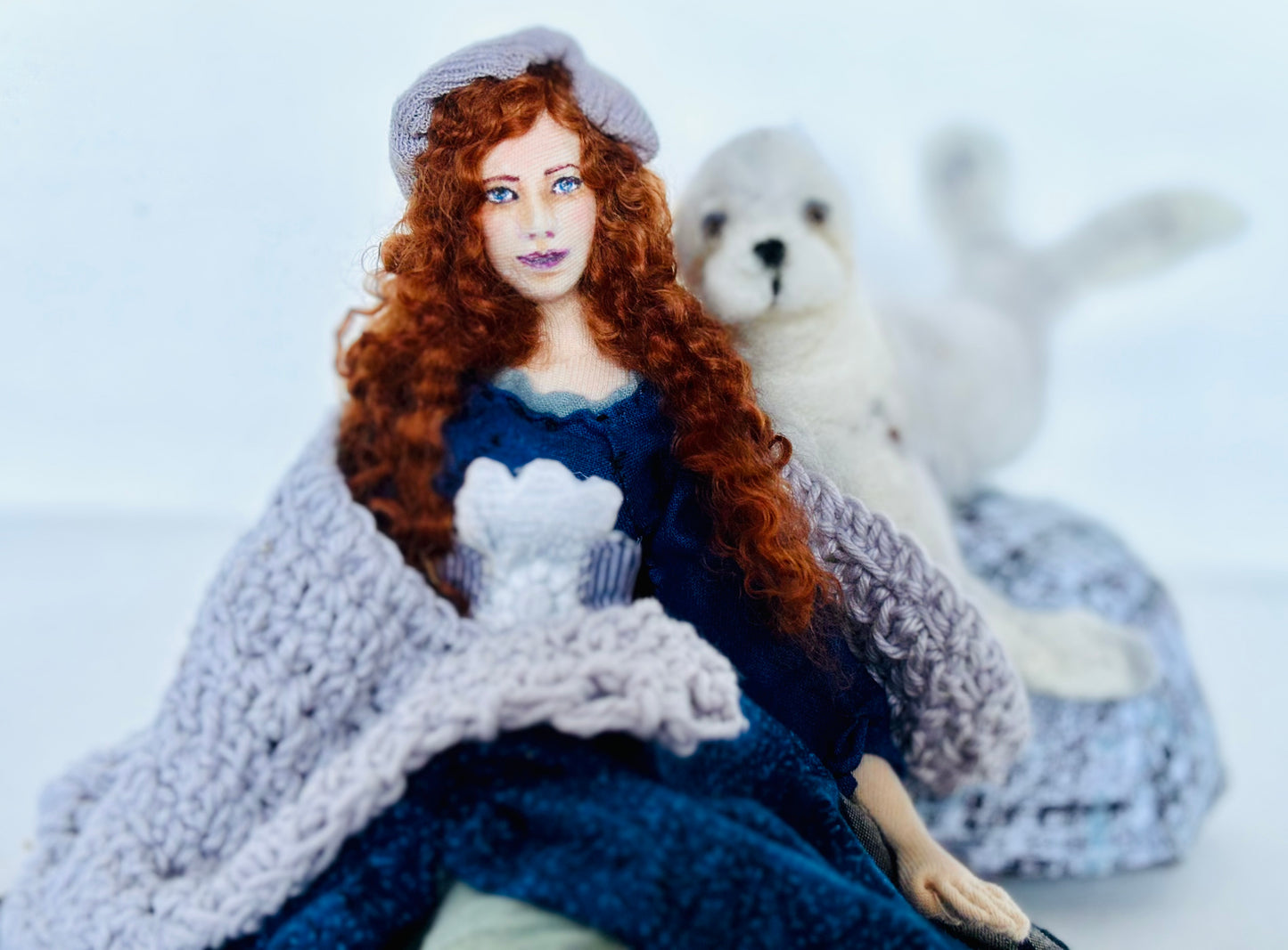 Selkie, art doll, needle felted seal, mixed media art sculpture, unique gift
