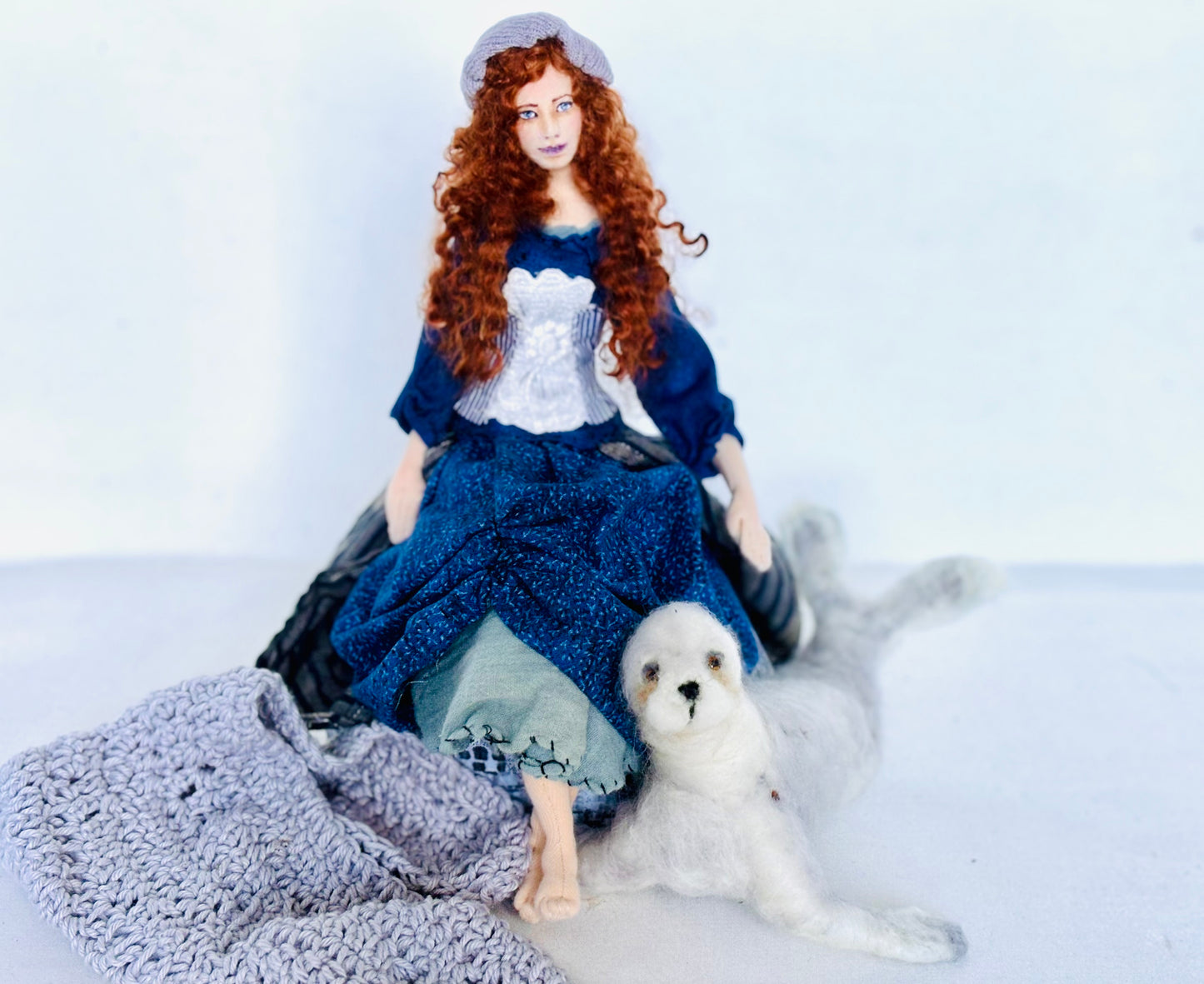 Selkie, art doll, needle felted seal, mixed media art sculpture, unique gift