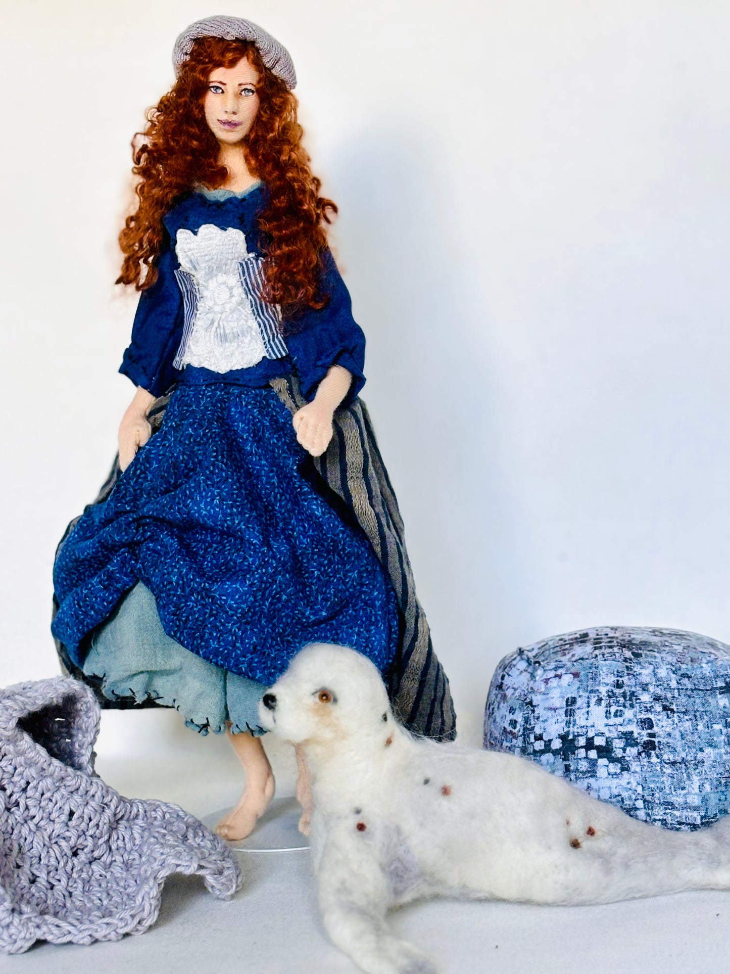 Selkie, art doll, needle felted seal, mixed media art sculpture, unique gift