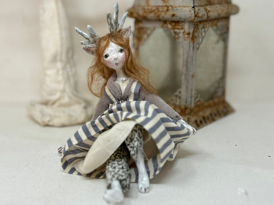 Art doll woodland creature deer woman collectable