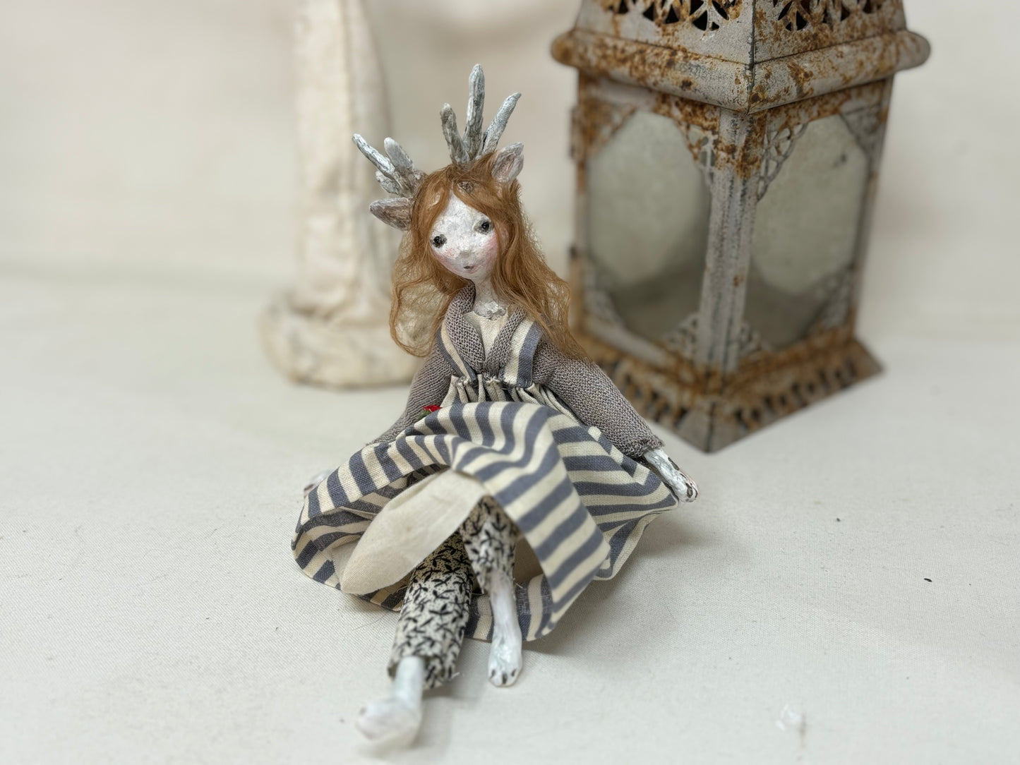 Art doll woodland creature deer woman collectable