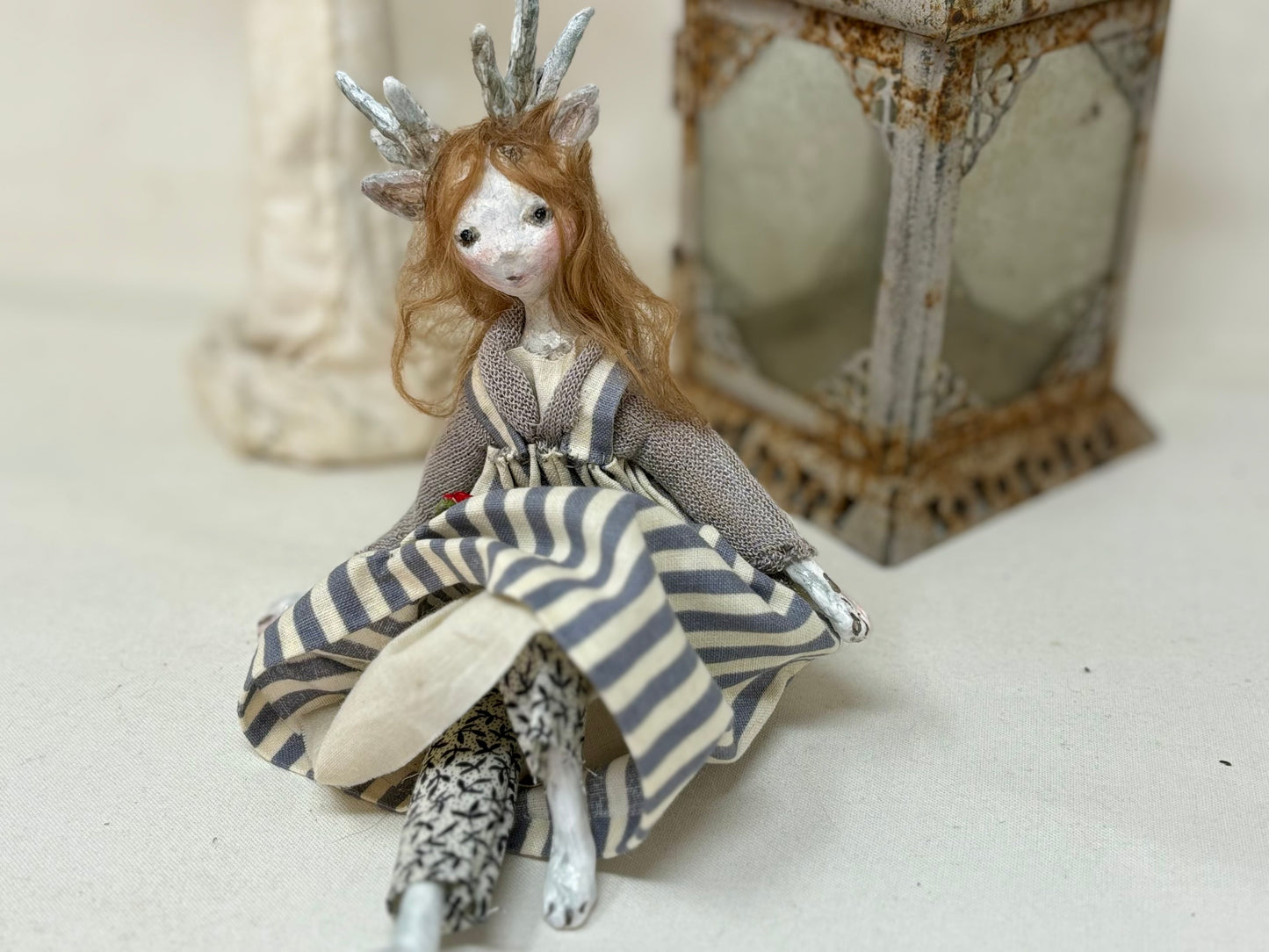 Art doll woodland creature deer woman collectable