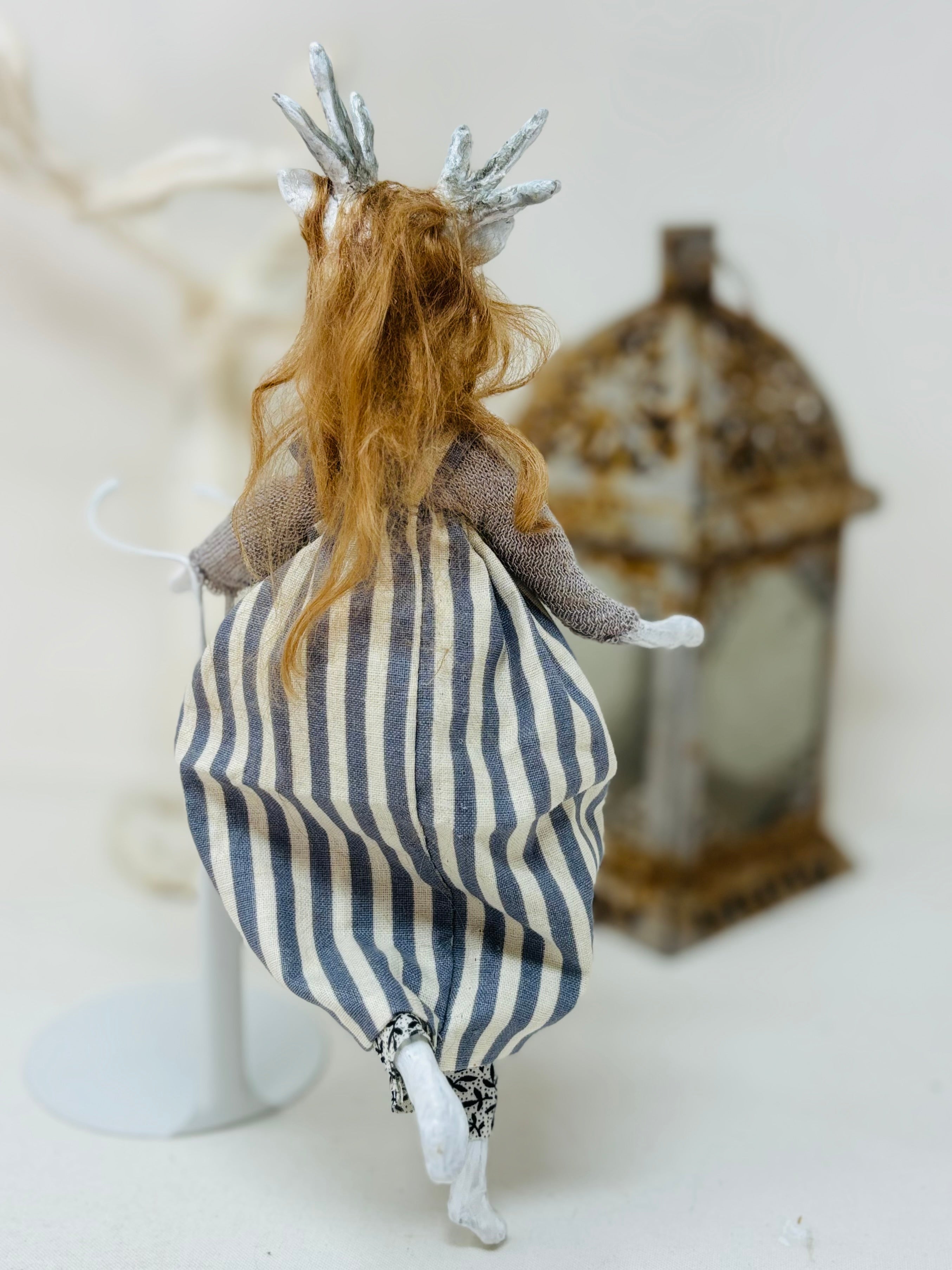 Deer doll, Winter, fashion Snow, Faun Girl, felt art doll