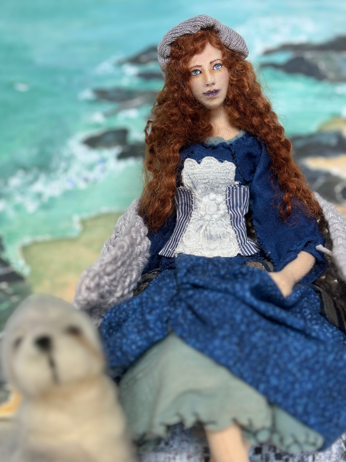Selkie, art doll, needle felted seal, mixed media art sculpture, unique gift