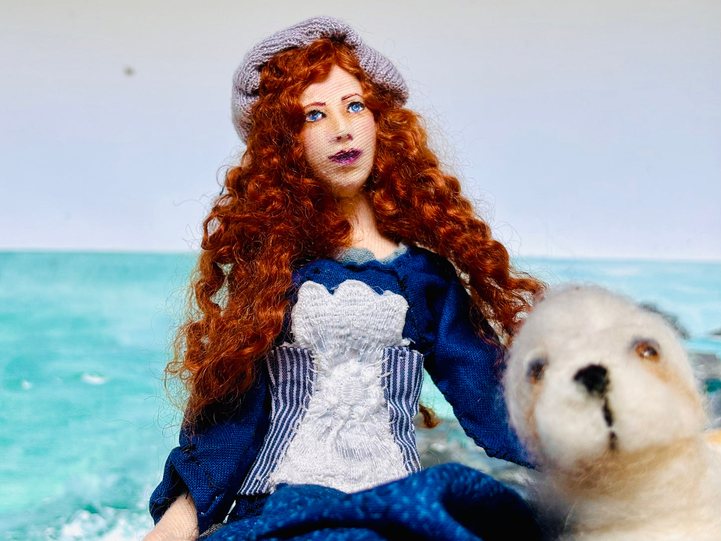 Selkie, art doll, needle felted seal, mixed media art sculpture, unique gift