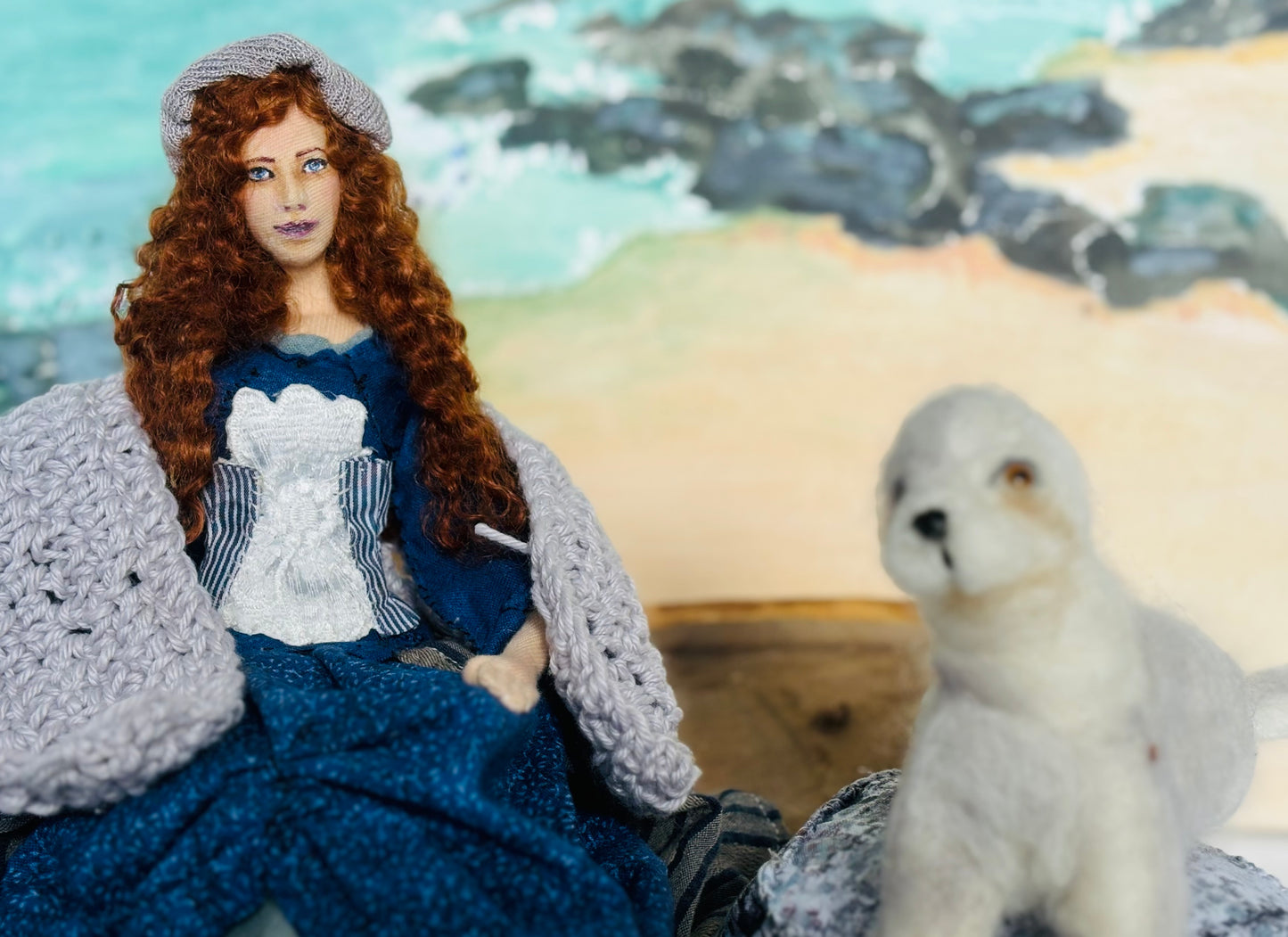 Selkie, art doll, needle felted seal, mixed media art sculpture, unique gift
