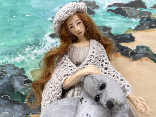 Selkie, mixed media art doll, fabric seal, unique gift, nautical theme decor