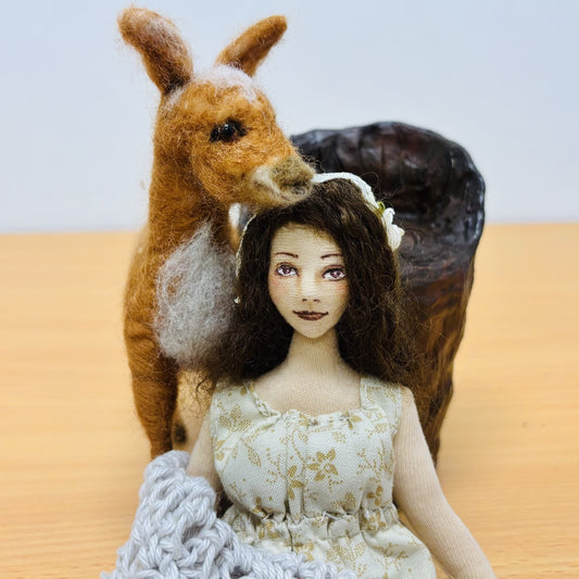 The Enchanted Stag art doll creation, needlefelt deer, OOAK, fairytale theme, mixed media, Free Shipping