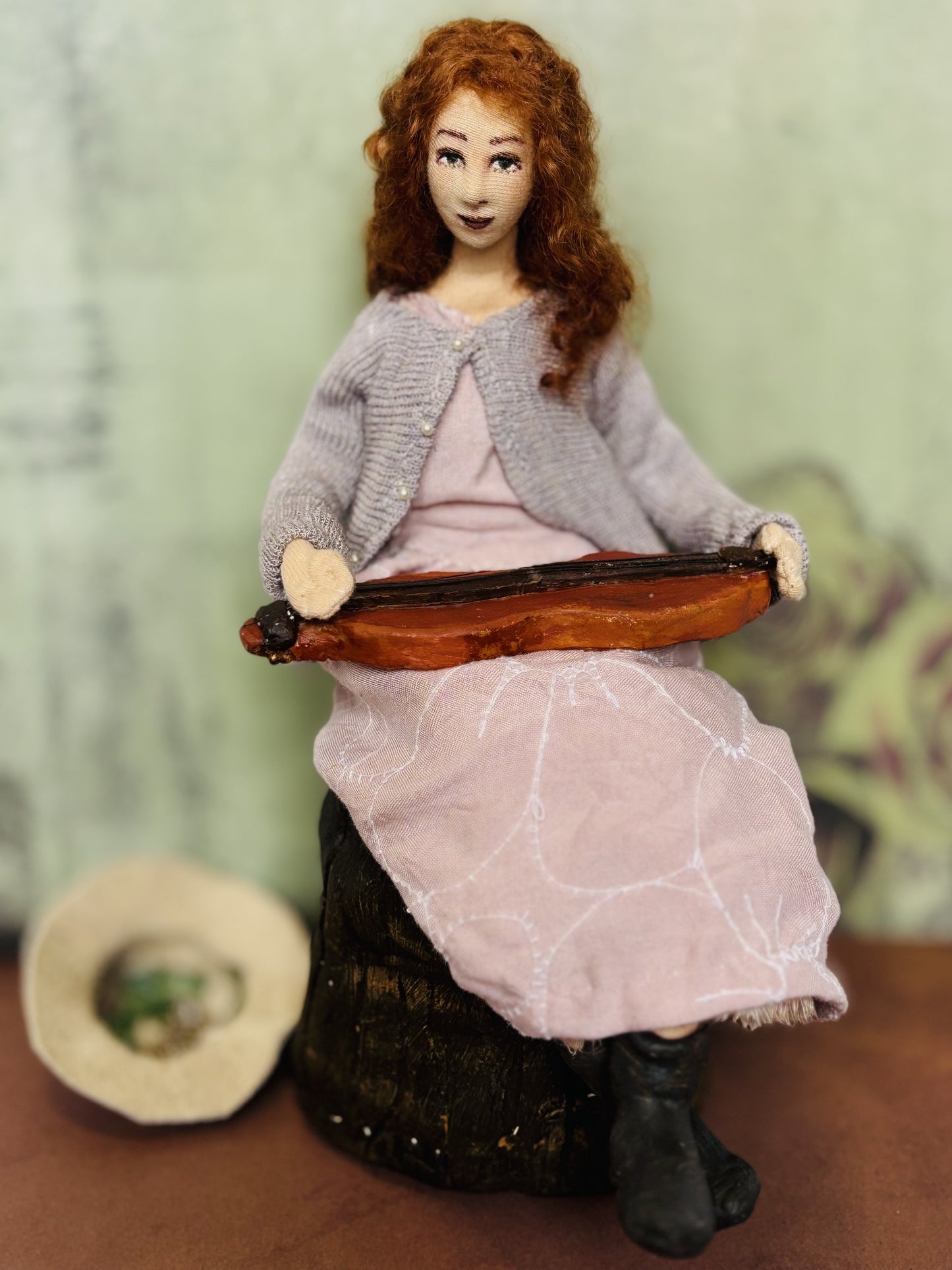 Art Doll Busker, mountain girl with dulcimer