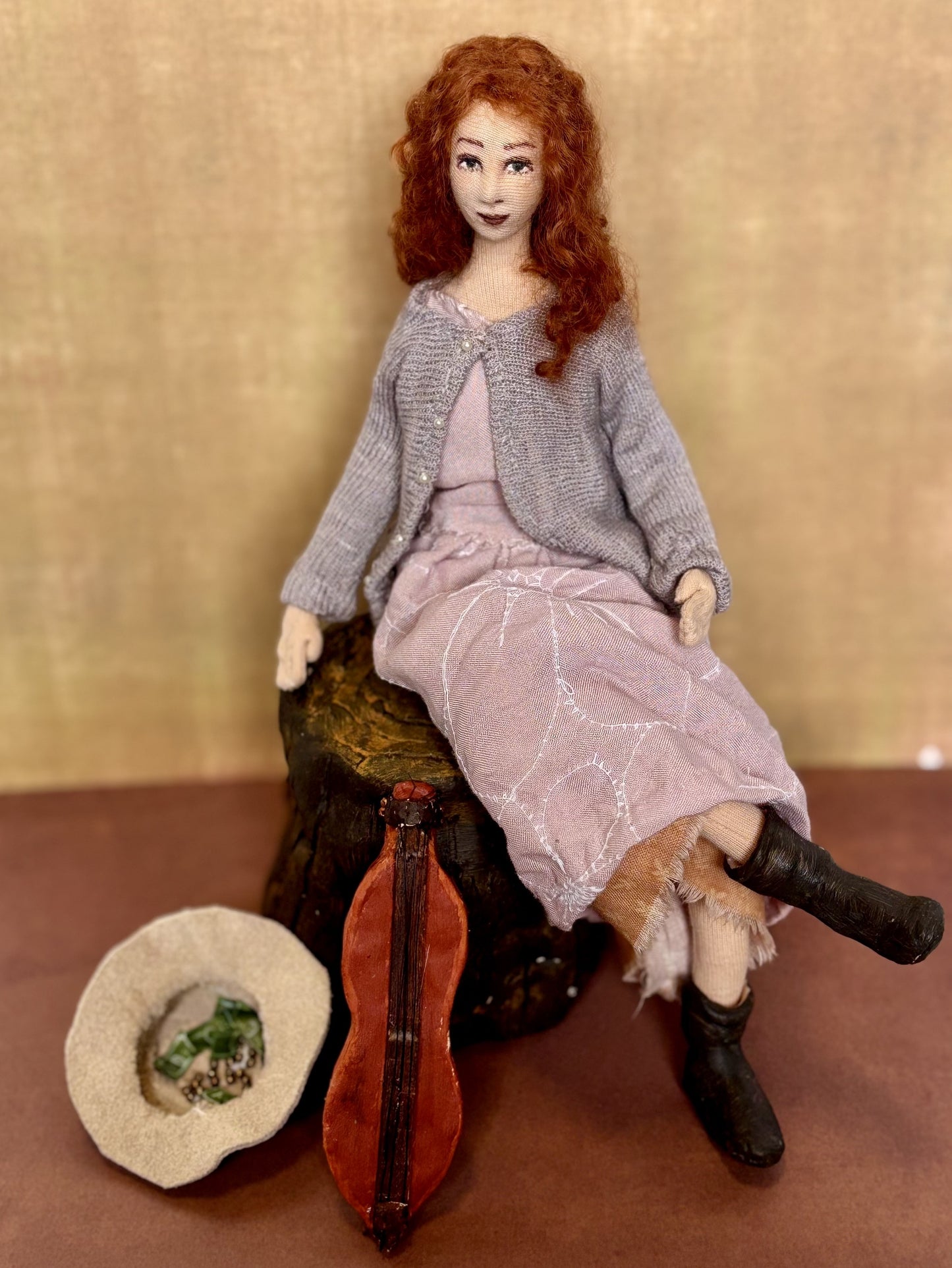 Art Doll Busker, mountain girl with dulcimer