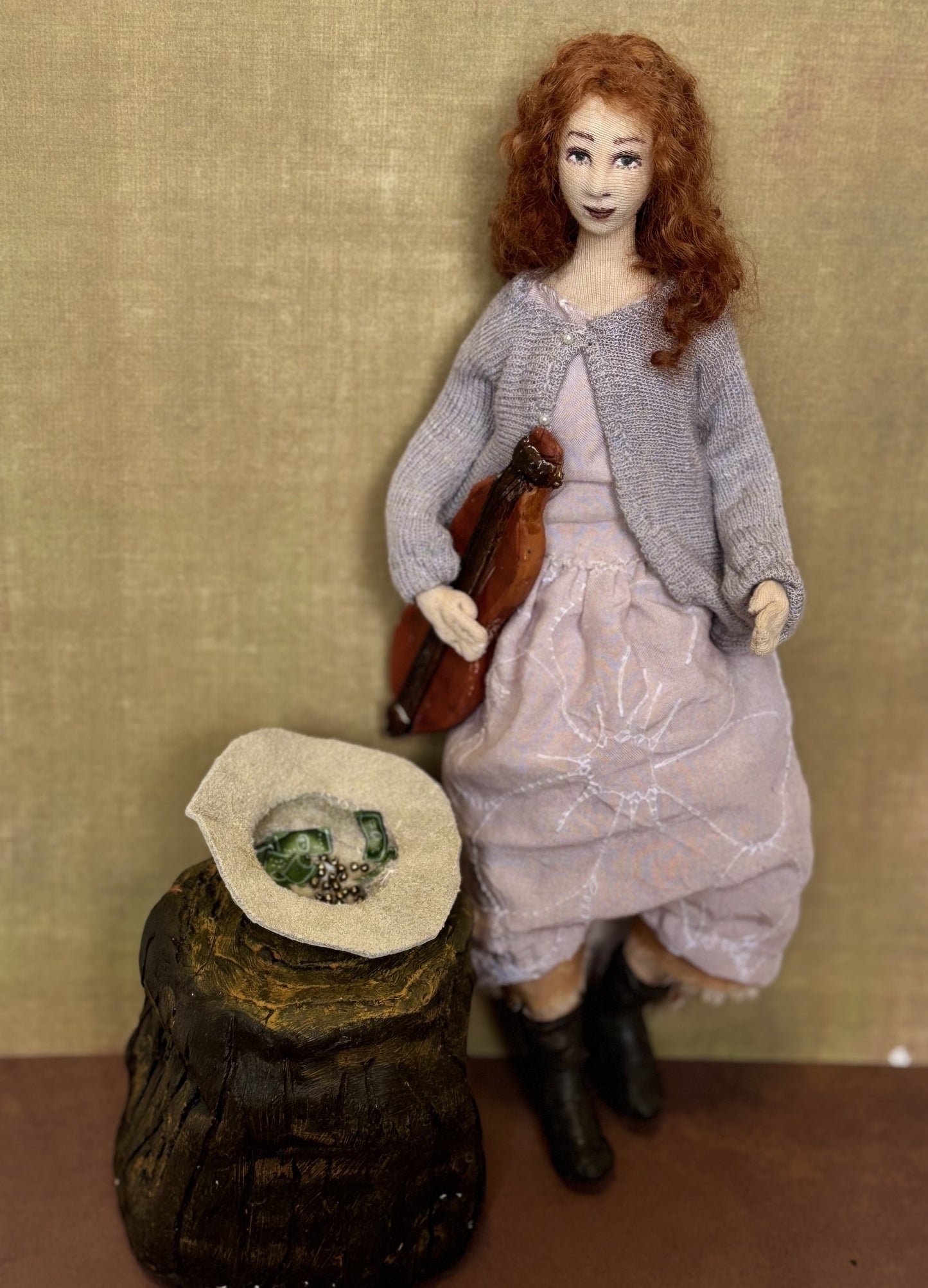 Art Doll Busker, mountain girl with dulcimer