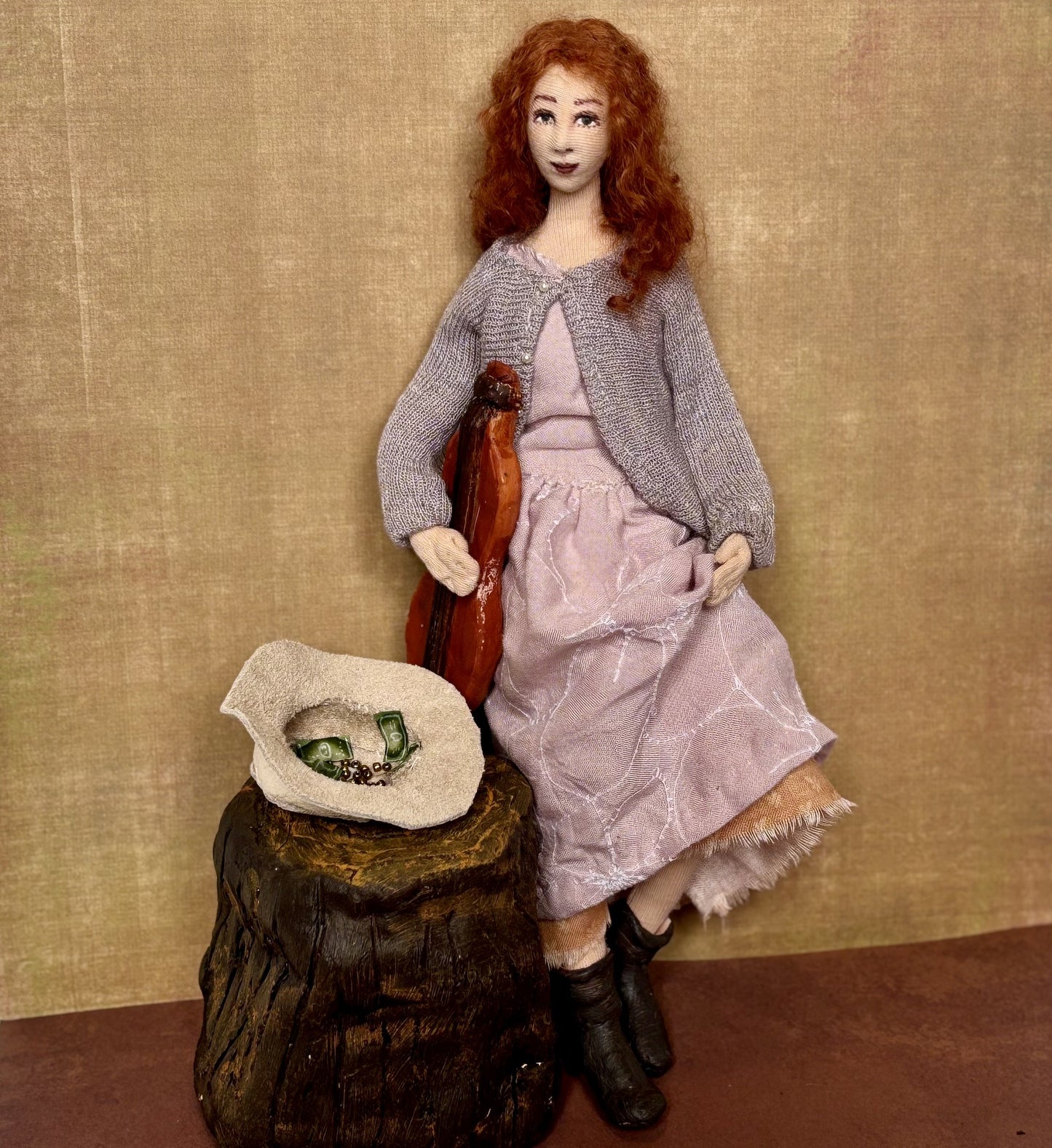 Art Doll Busker, mountain girl with dulcimer