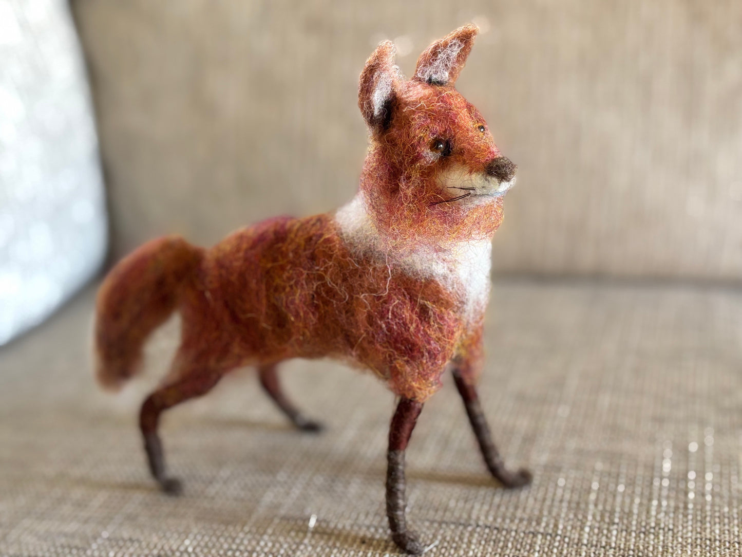 Art doll animal collectable needle felt fox poseable